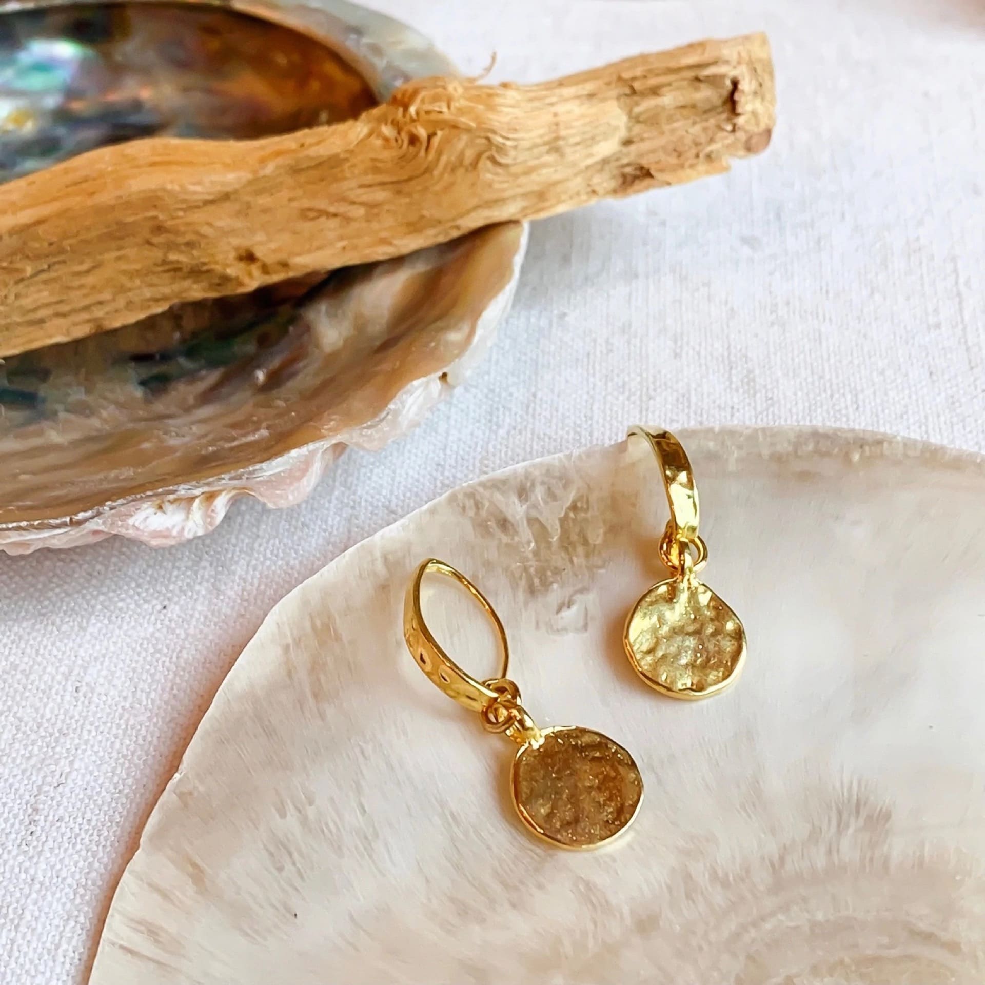 Hammered Gold round drop Earrings : Handmade Products - Amazon.com